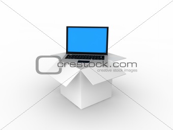 Laptop in cardboard box