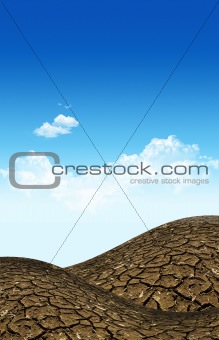 Large field of baked earth after a long drought