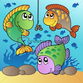 Three fishes and fishing hook
