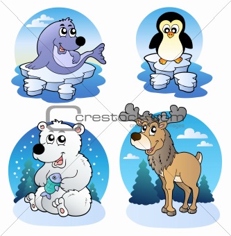 Various cute winter animals
