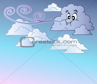 Windy sky with cartoon clouds
