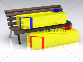 present boxes on  bench