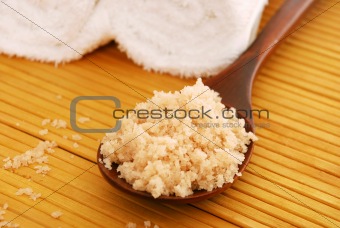 bath salt on a wooden spoon 