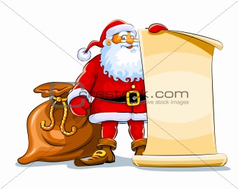 santa claus stand and keep scroll paper