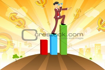 businessman with graph and dollar