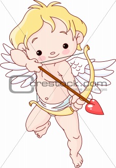 Cupid flying and holding bow