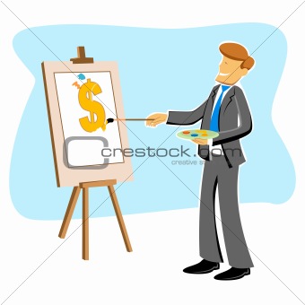 businessman with dollar drawing