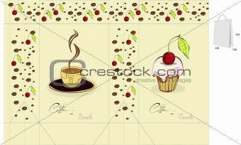 Coffee and sweets. Template for bag