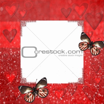 Red grange frame with hearts  and butterfly for design