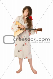 pretty woman with a folk russian stringed instrument