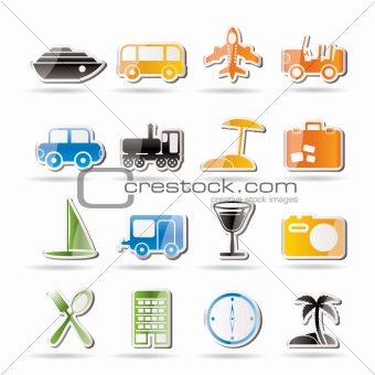Travel, transportation, tourism and holiday icons