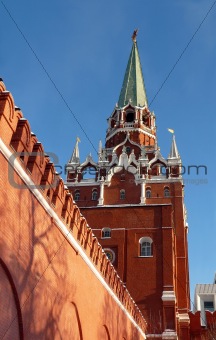 Troitskaya Tower and the Trinity Bridge Kremlin. Russia