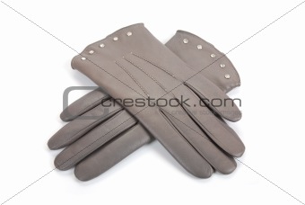 Grey female leather gloves