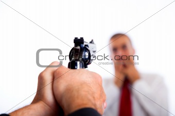 Man Point a Gun on Young Terrorized Businessman