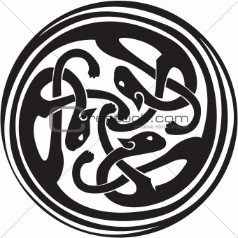 Celtic Irish zoomorphic interwoven design in black and white