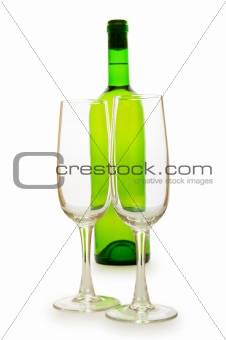Bottle and glass isolated on the white 