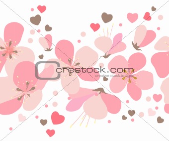 Seamless floral border with pink cherry flowers