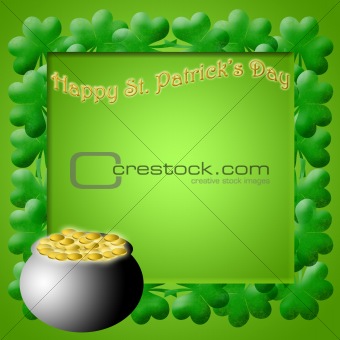 Happy St Patricks Day Pot of Gold Shamrock Leaves