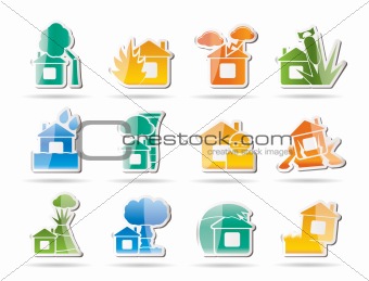 home and house insurance and risk icons