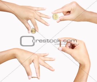female hand holding   coin 
