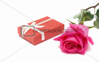 Red gift box and rose