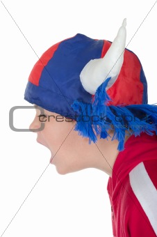 Little boy in a fan helmet