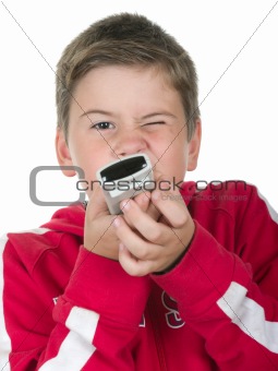Boy holds a control panel