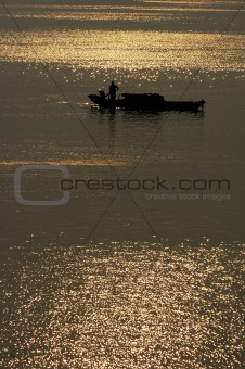 Fishing boat in lake