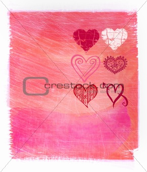 Abstract  pink watercolor background with hearts