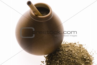 argentinian calabash with yerba mate isolated on white background