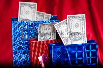 Dollar gift on red background