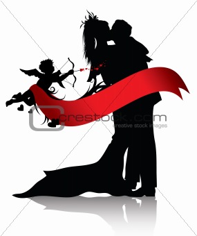 Romantic couple and cupid background