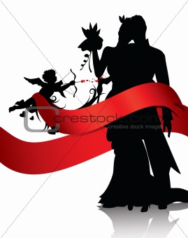   Romantic couple with cupid background