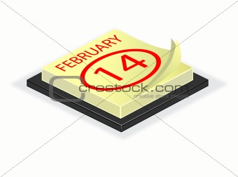 A vector illustration of a desk calender turned to valentines day
