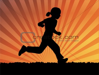 silhouette of little girl running