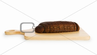 Bread and cutting board isolated on white