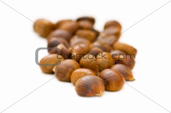 Many chestnuts isolated on the white background