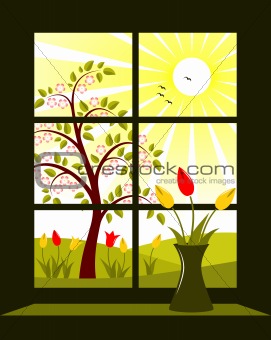 spring landscape outside window