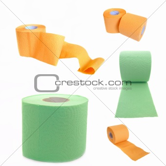 Toilet paper isolated on white background. Collage 