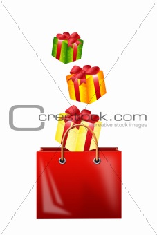 Falling gifts  in a bag for purchases