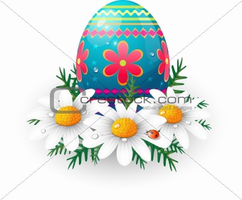 Easter egg with daisies and ladybug