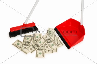 Brush sweeping dollars isolated on the white