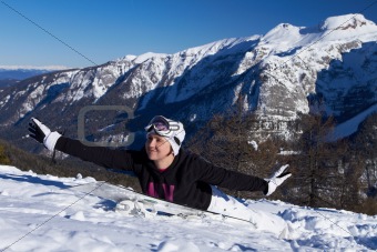 Female Snowboarder in Dolomites