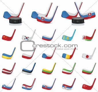 Vector ice hockey sticks country flags icons, Part 1