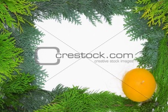 green frame with yellow candle isolated on white