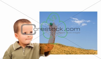 Boy sketching a greener future