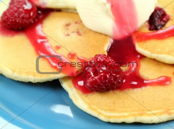 Raspberries On Pancakes