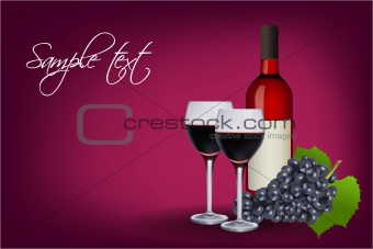 wine glasses with bottle and grapes