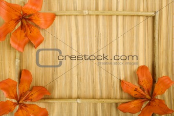 Frame of flowers and bamboo sticks