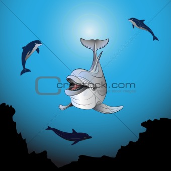 Dolphins playing the sea